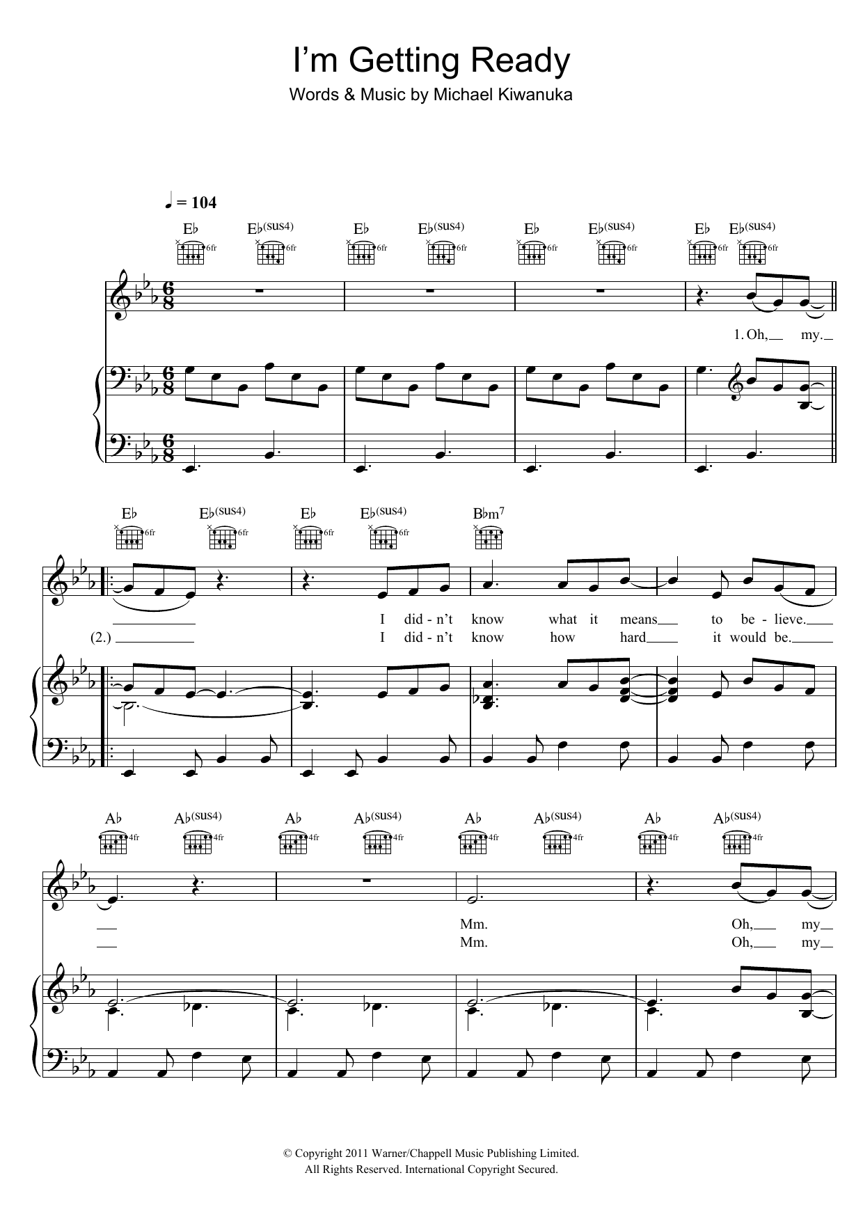 Michael Kiwanuka I'm Getting Ready sheet music notes and chords arranged for Piano, Vocal & Guitar Chords