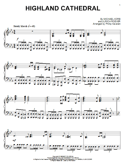 Michael Korb Highland Cathedral (arr. Phillip Keveren) sheet music notes and chords arranged for Piano Solo