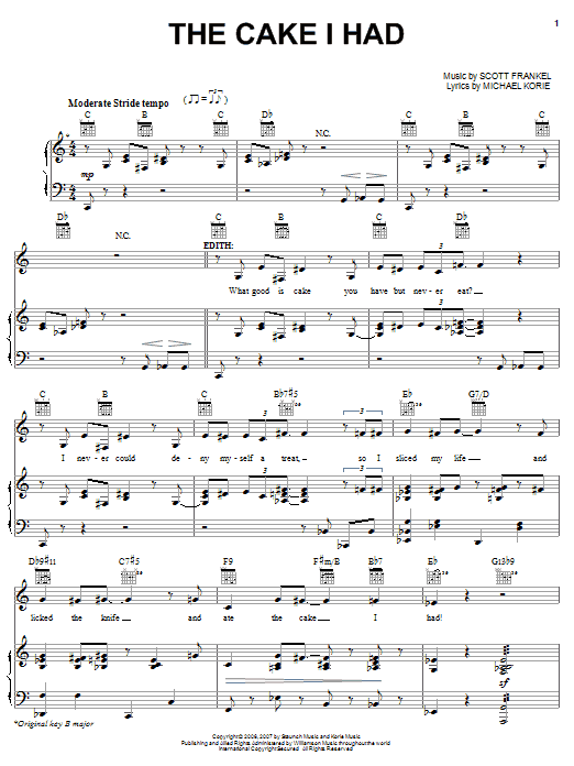 Michael Korie The Cake I Had sheet music notes and chords arranged for Piano, Vocal & Guitar Chords (Right-Hand Melody)