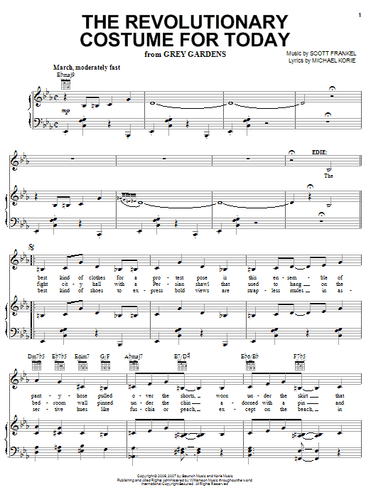 Michael Korie The Revolutionary Costume For Today sheet music notes and chords arranged for Piano, Vocal & Guitar Chords (Right-Hand Melody)