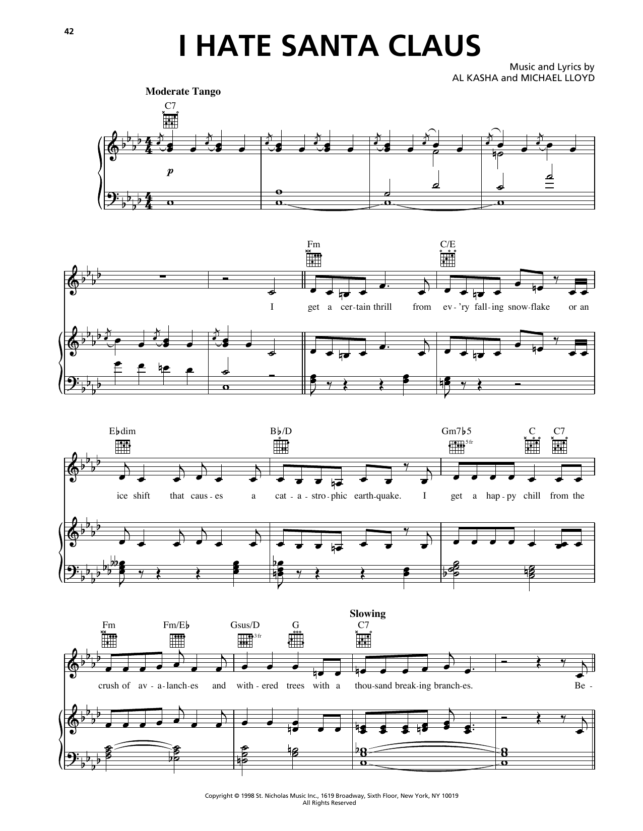 Michael Lloyd I Hate Santa Claus (from Rudolph The Red Nosed Reindeer) sheet music notes and chords arranged for Piano, Vocal & Guitar Chords (Right-Hand Melody)