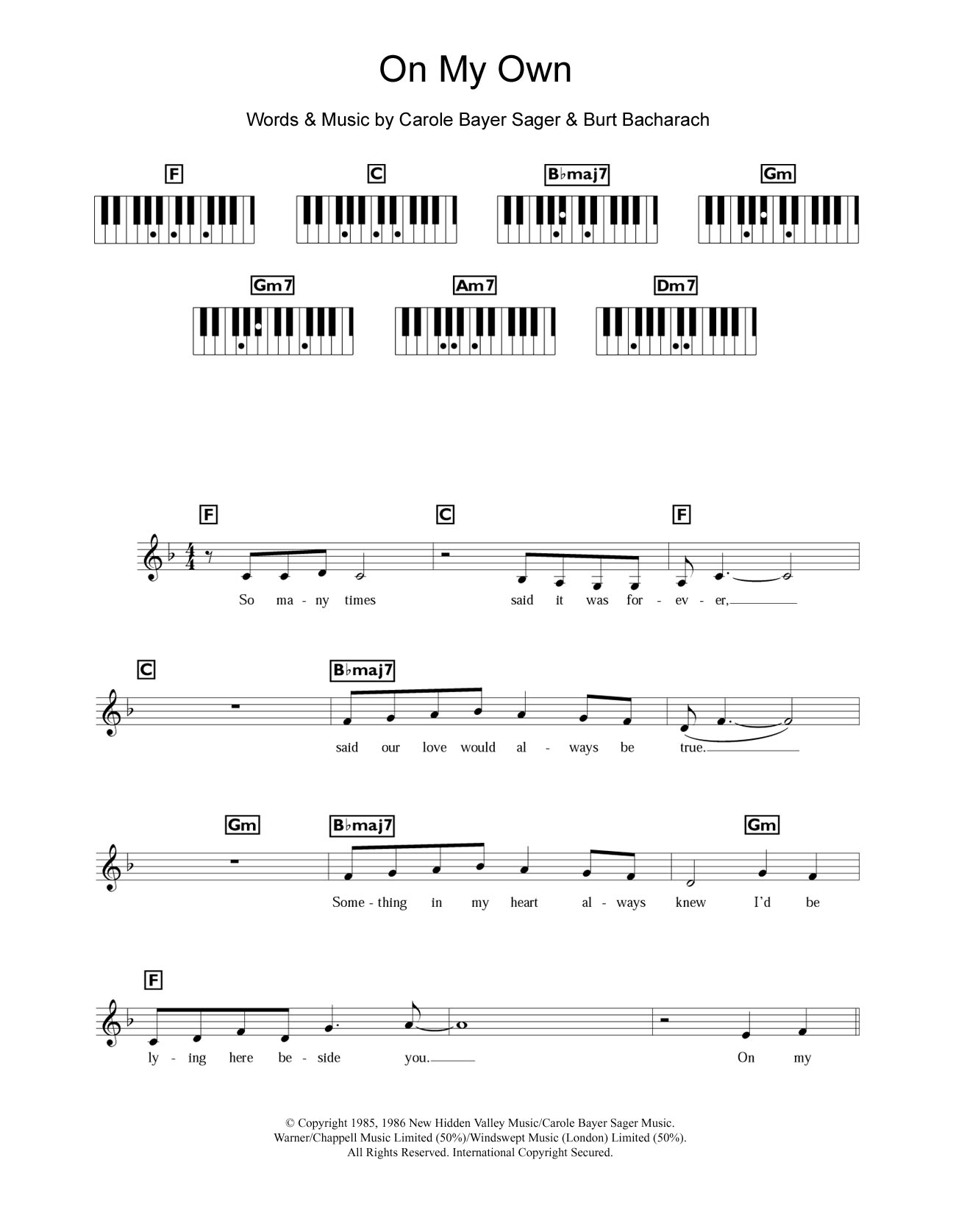 Michael MacDonald On My Own sheet music notes and chords arranged for Piano Chords/Lyrics