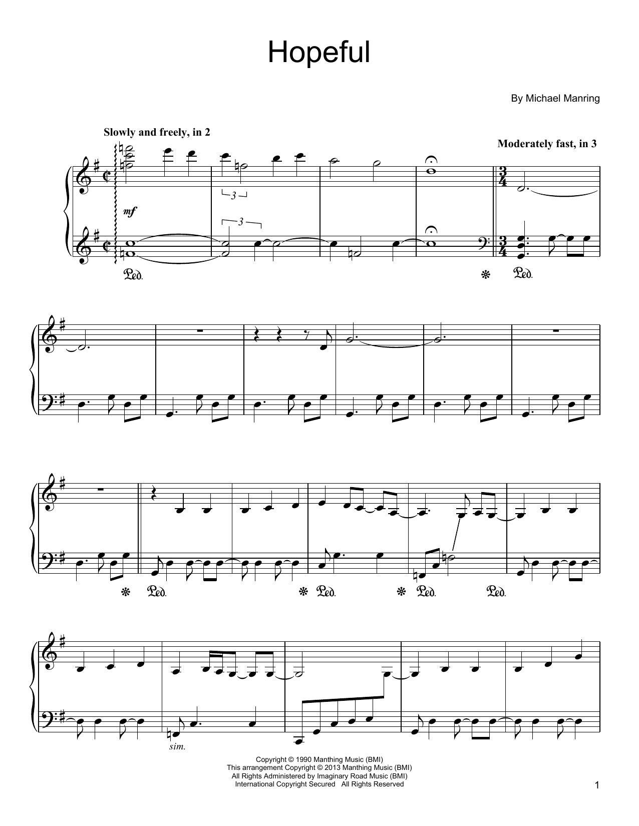 Michael Manring Hopeful sheet music notes and chords arranged for Piano Solo