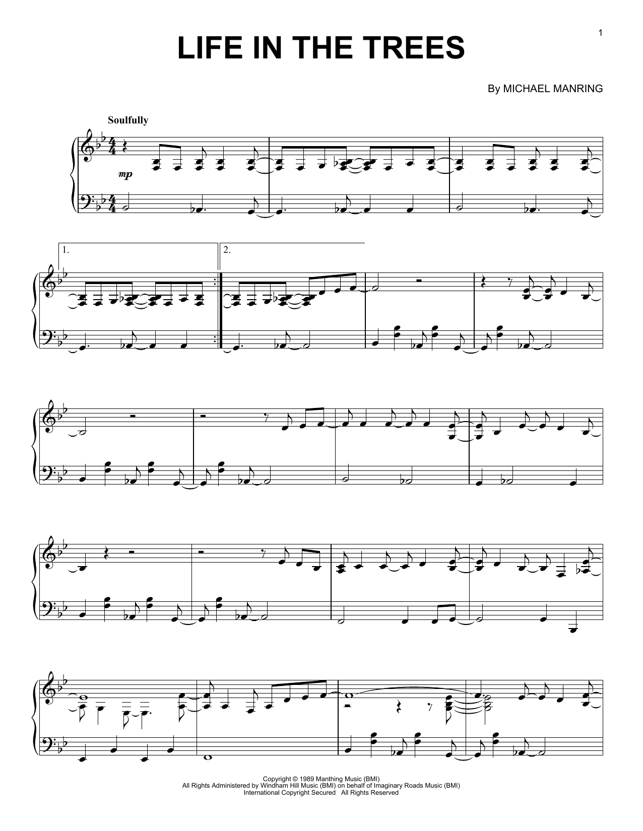 Michael Manring Life In The Trees sheet music notes and chords arranged for Piano Solo