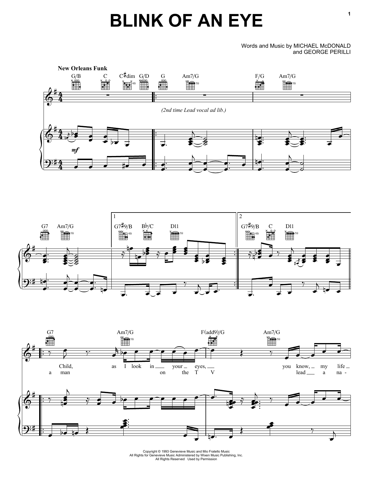 Michael McDonald Blink Of An Eye sheet music notes and chords arranged for Piano, Vocal & Guitar Chords (Right-Hand Melody)