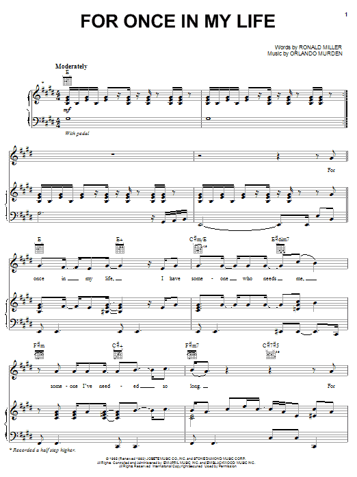 Michael McDonald For Once In My Life sheet music notes and chords arranged for Piano, Vocal & Guitar Chords (Right-Hand Melody)
