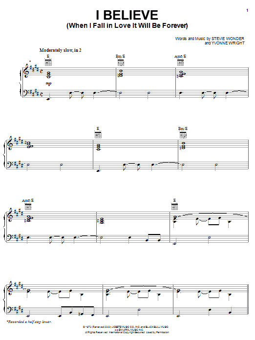Michael McDonald I Believe (When I Fall In Love It Will Be Forever) sheet music notes and chords arranged for Piano, Vocal & Guitar Chords (Right-Hand Melody)