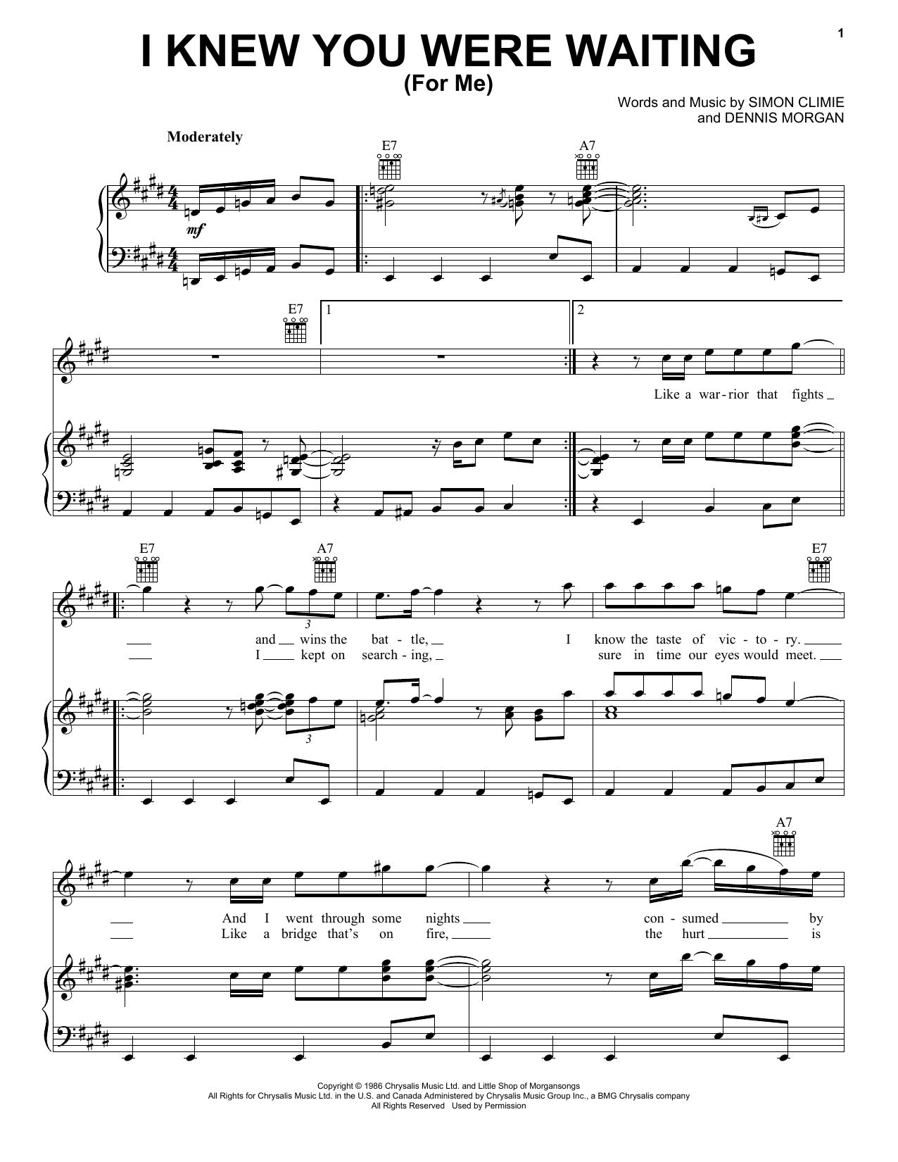 Michael McDonald I Knew You Were Waiting (For Me) sheet music notes and chords arranged for Piano, Vocal & Guitar Chords (Right-Hand Melody)