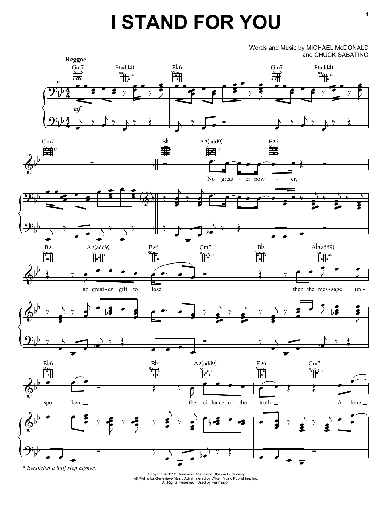 Michael McDonald I Stand For You sheet music notes and chords arranged for Piano, Vocal & Guitar Chords (Right-Hand Melody)