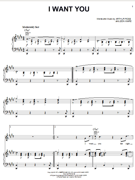 Michael McDonald I Want You sheet music notes and chords arranged for Piano, Vocal & Guitar Chords (Right-Hand Melody)