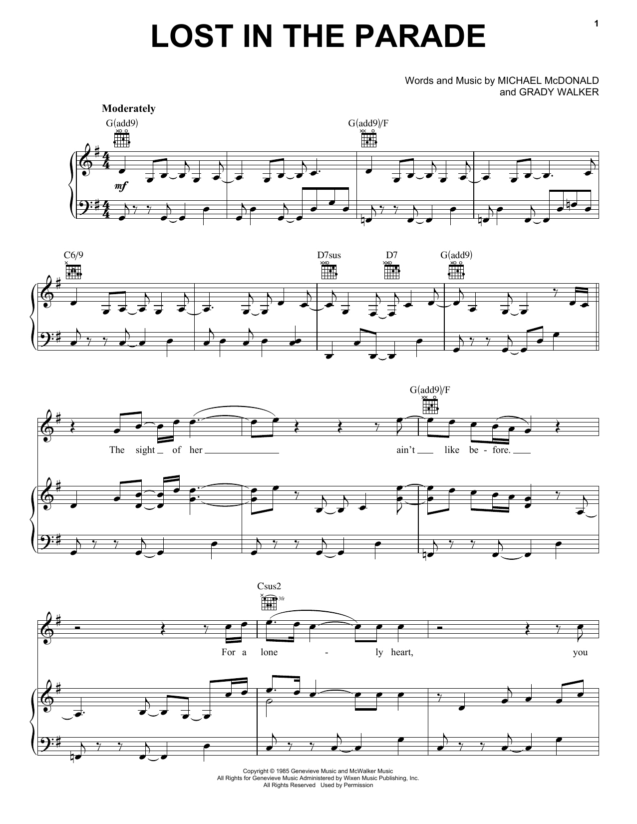 Michael McDonald Lost In The Parade sheet music notes and chords arranged for Piano, Vocal & Guitar Chords (Right-Hand Melody)