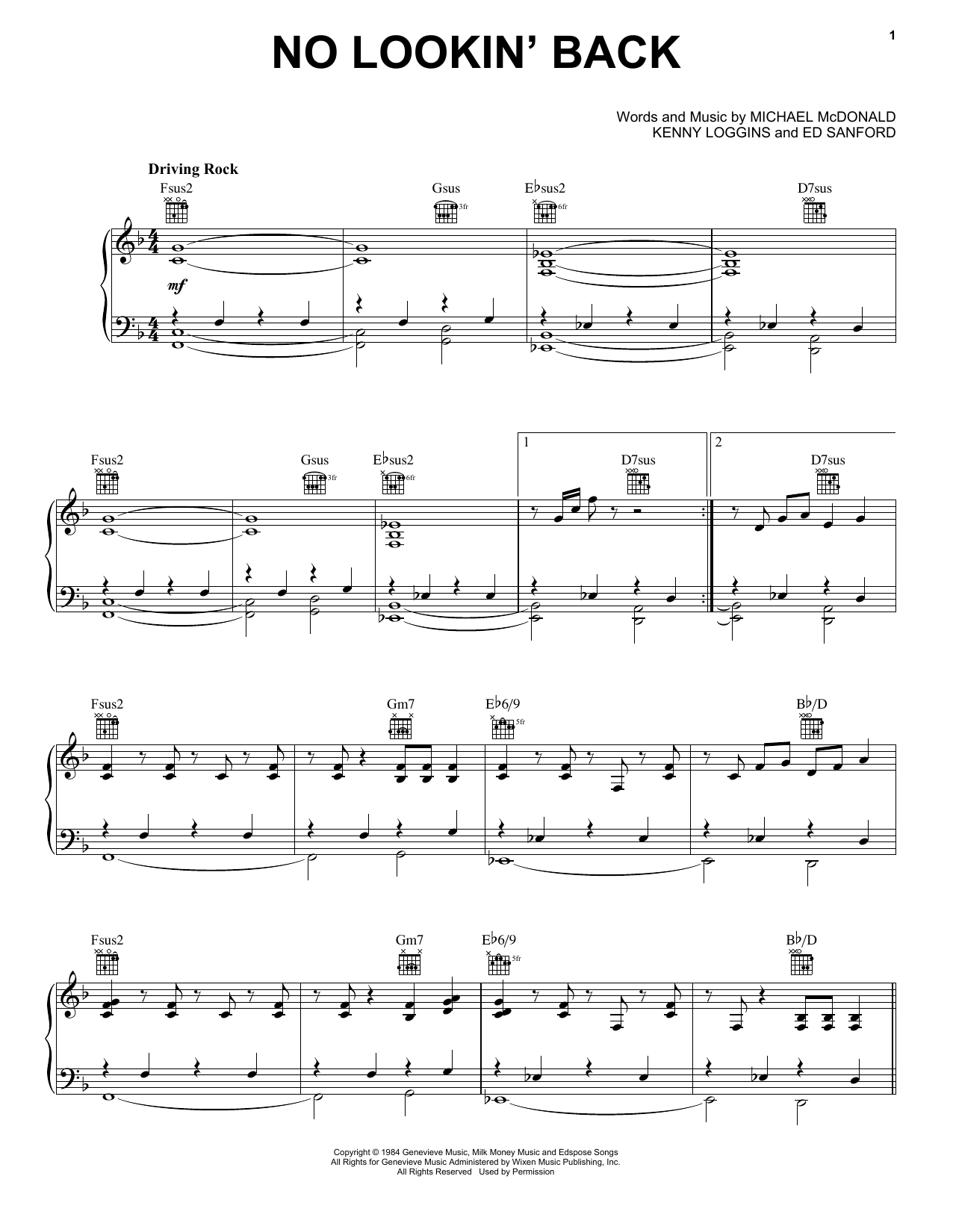 Michael McDonald No Lookin' Back sheet music notes and chords arranged for Piano, Vocal & Guitar Chords (Right-Hand Melody)