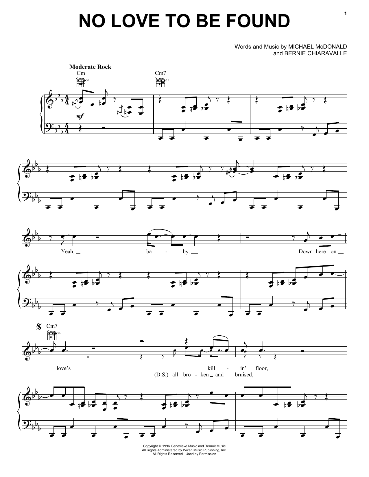 Michael McDonald No Love To Be Found sheet music notes and chords arranged for Piano, Vocal & Guitar Chords (Right-Hand Melody)