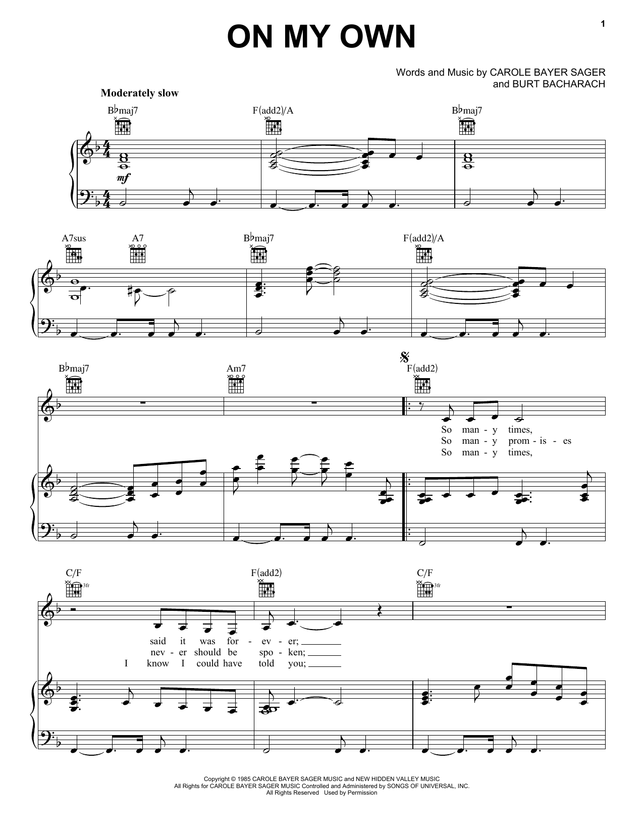 Michael McDonald On My Own sheet music notes and chords arranged for Piano Chords/Lyrics