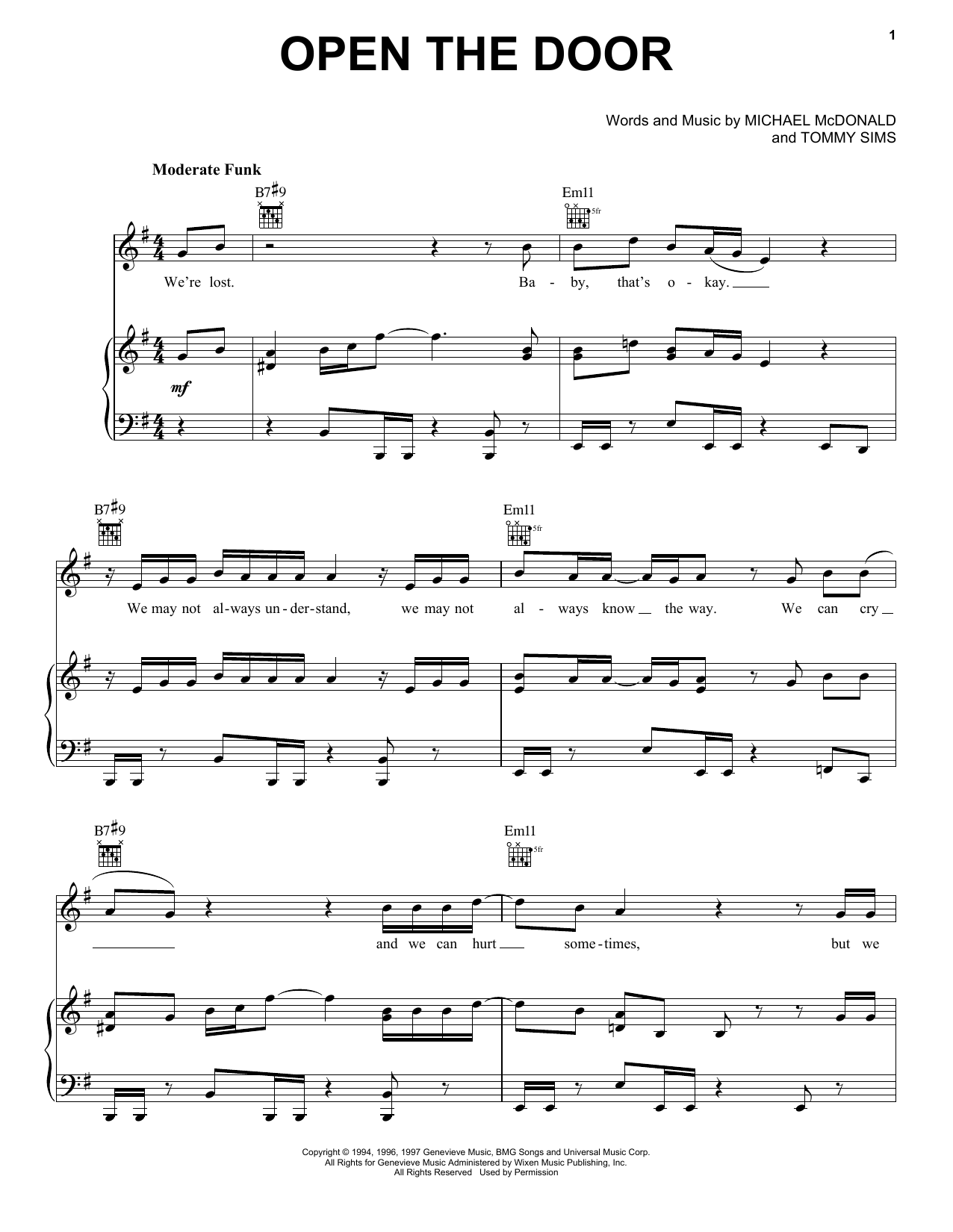Michael McDonald Open The Door sheet music notes and chords arranged for Piano, Vocal & Guitar Chords (Right-Hand Melody)