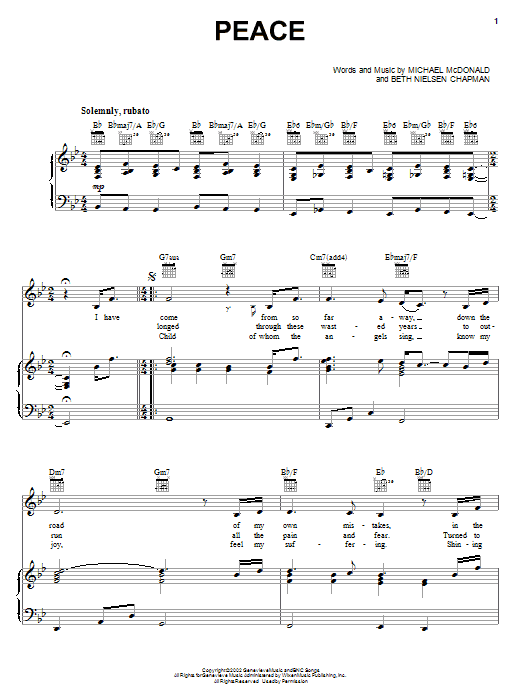 Michael McDonald Peace sheet music notes and chords arranged for Piano, Vocal & Guitar Chords (Right-Hand Melody)