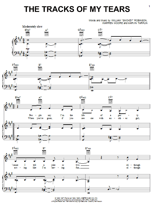 Michael McDonald The Tracks Of My Tears sheet music notes and chords arranged for Piano, Vocal & Guitar Chords (Right-Hand Melody)