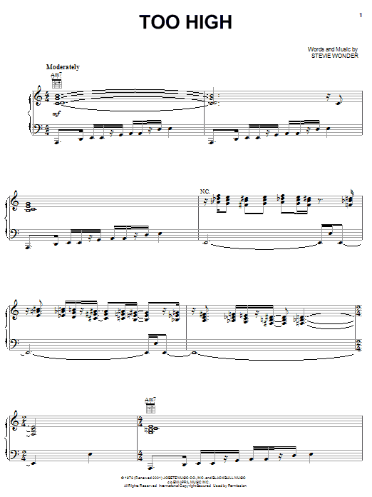 Michael McDonald Too High sheet music notes and chords arranged for Piano, Vocal & Guitar Chords (Right-Hand Melody)