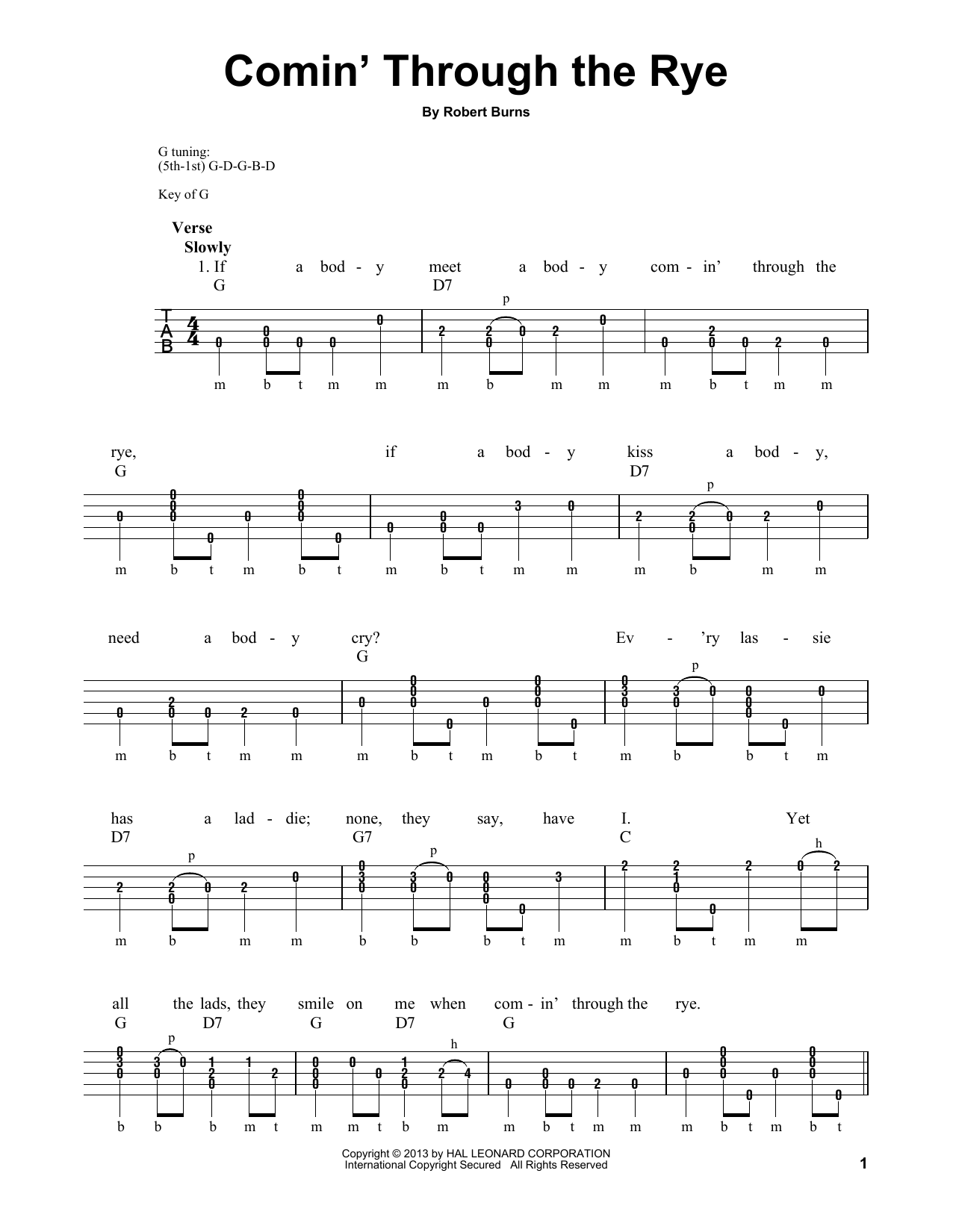 Michael Miles Comin' Through The Rye sheet music notes and chords arranged for Banjo Tab