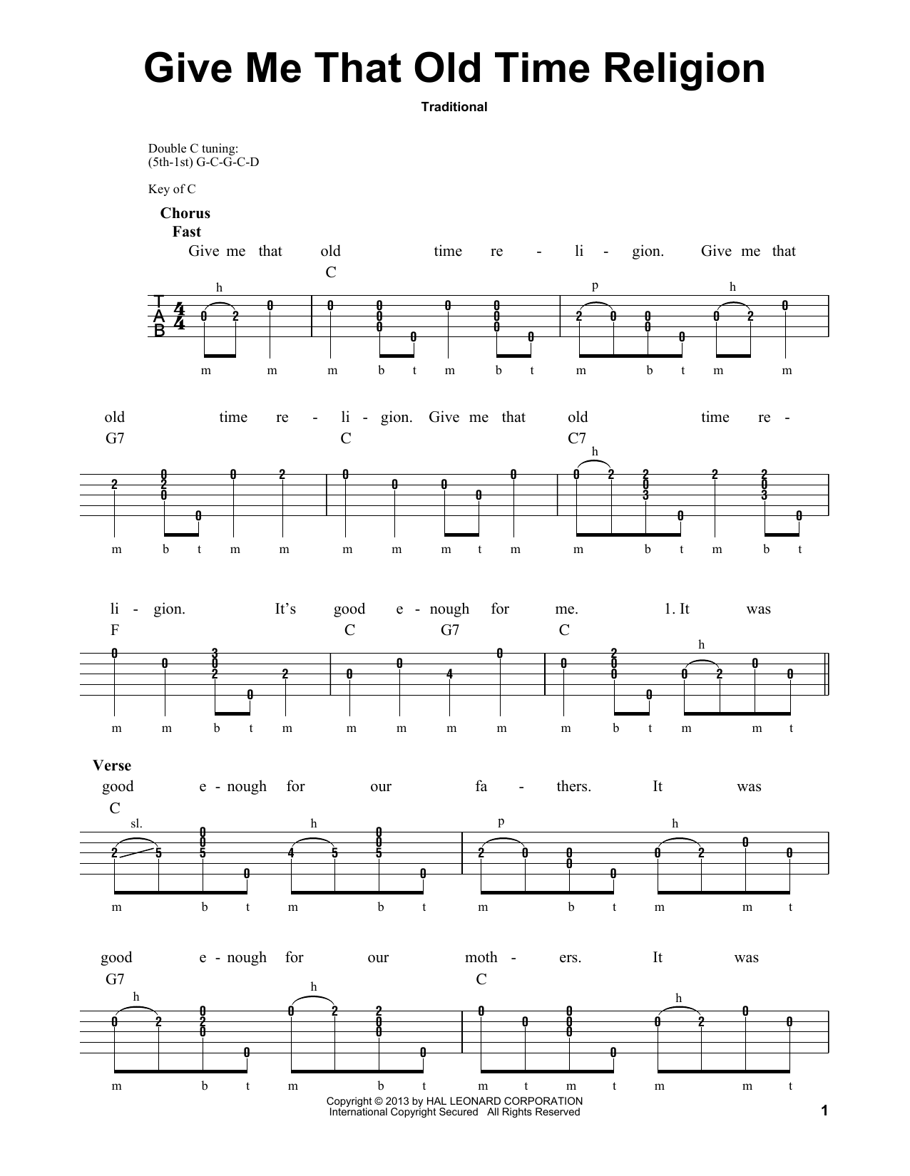 Michael Miles Give Me That Old Time Religion sheet music notes and chords arranged for Banjo Tab