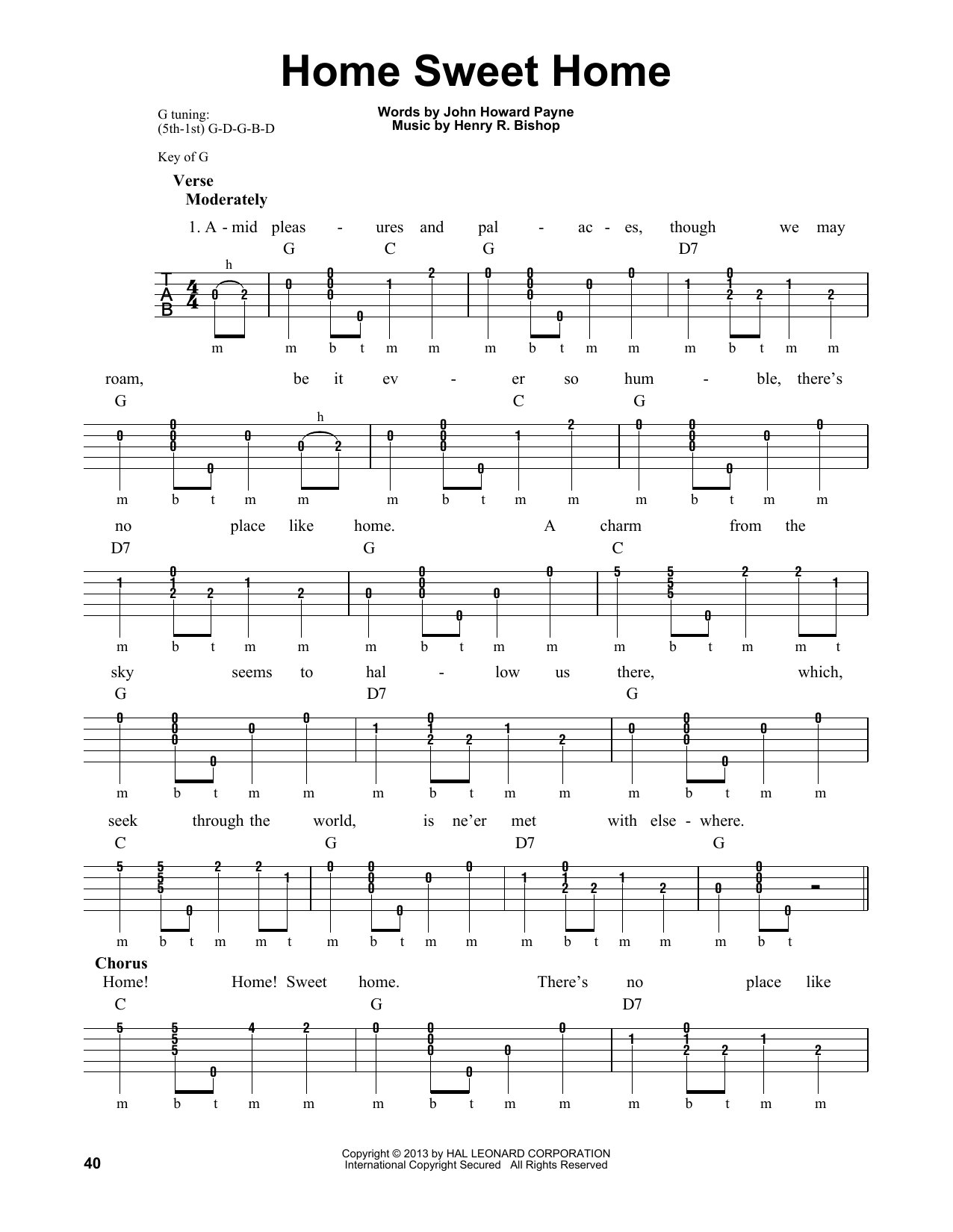 Michael Miles Home Sweet Home sheet music notes and chords arranged for Banjo Tab