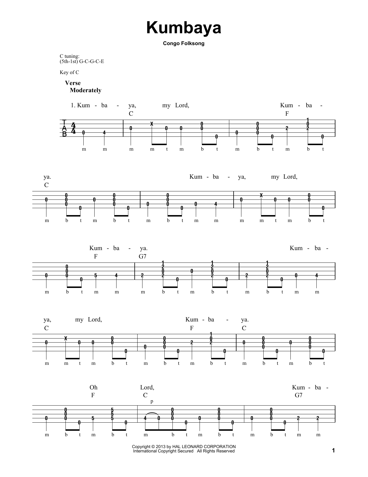 Michael Miles Kumbaya sheet music notes and chords arranged for Banjo Tab