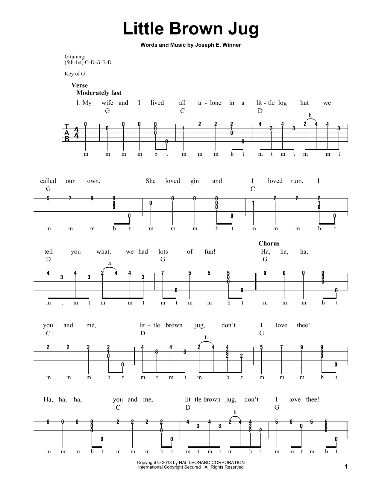 Michael Miles Little Brown Jug sheet music notes and chords arranged for Banjo Tab