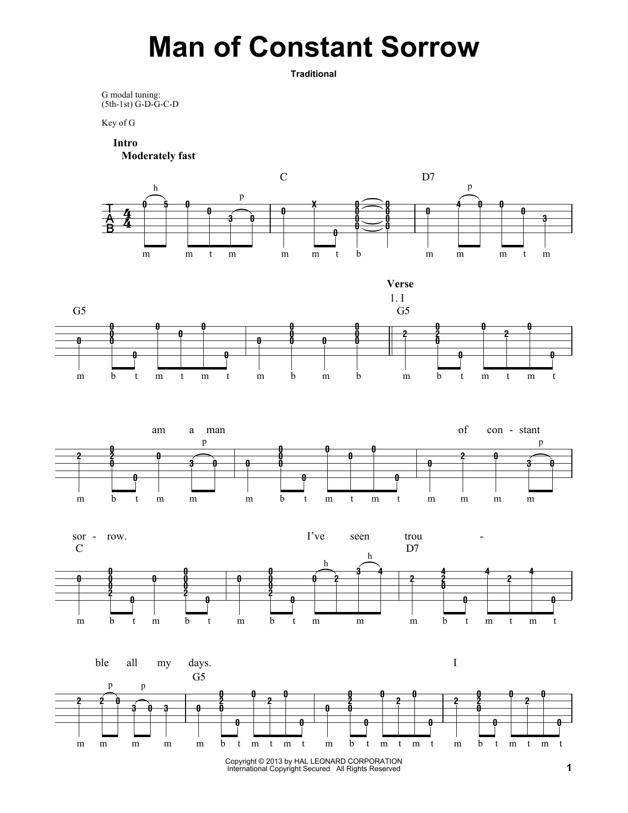Michael Miles Man Of Constant Sorrow sheet music notes and chords arranged for Banjo Tab