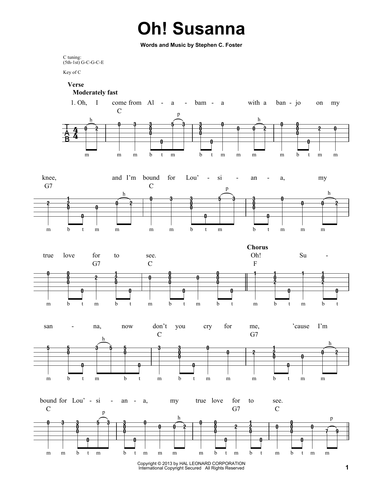 Michael Miles Oh! Susanna sheet music notes and chords arranged for Banjo Tab