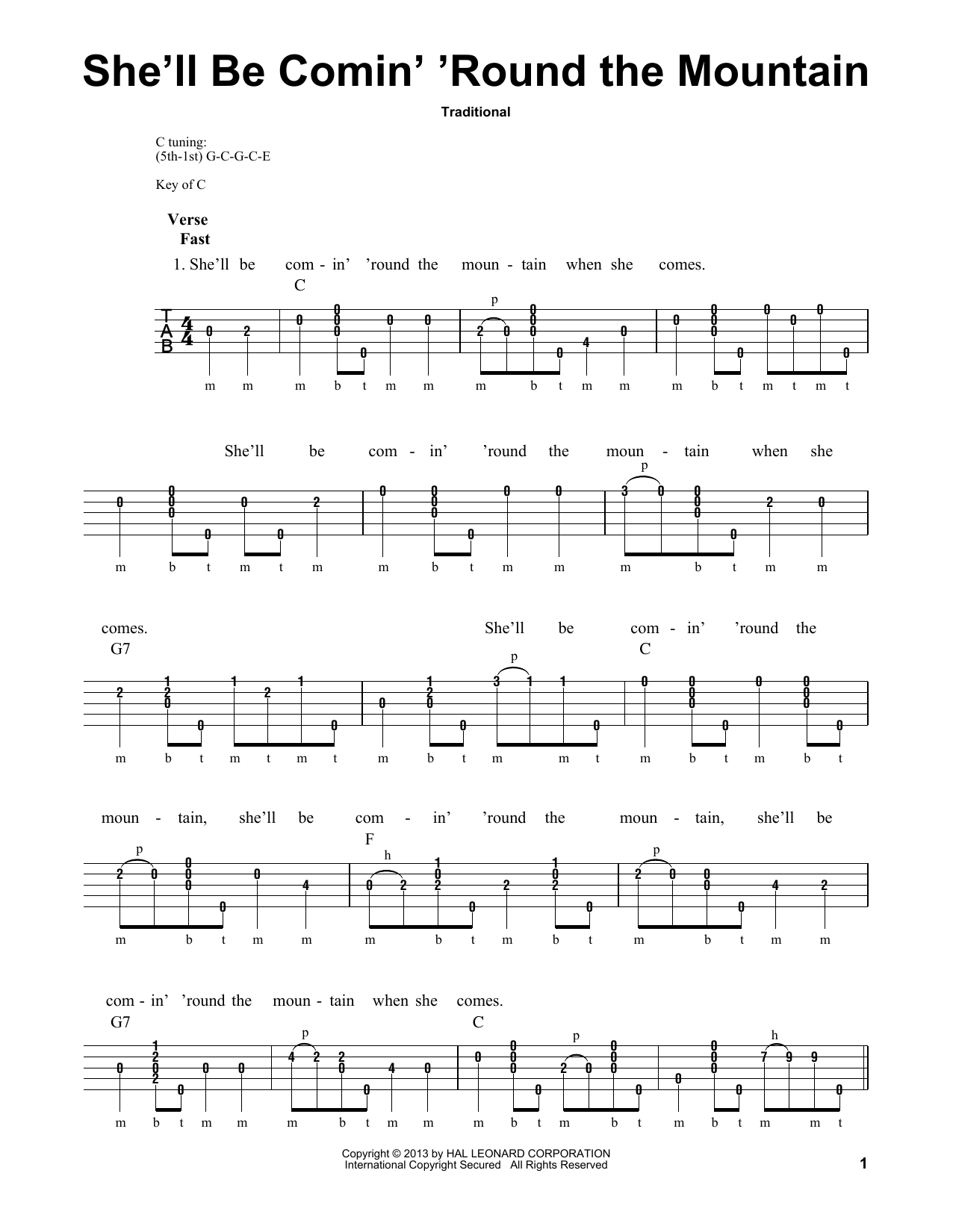 Michael Miles She'll Be Comin' 'Round The Mountain sheet music notes and chords arranged for Banjo Tab
