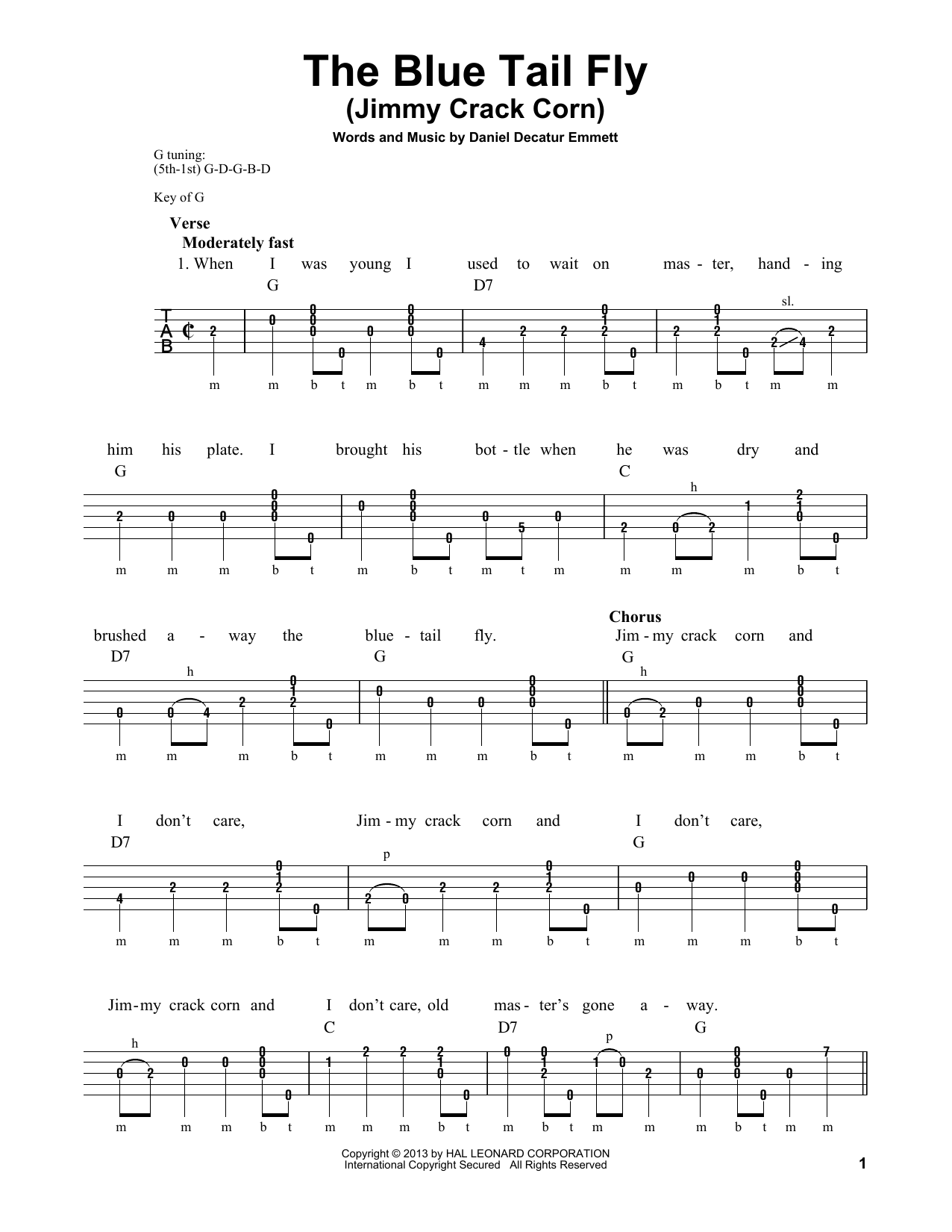 Michael Miles The Blue Tail Fly (Jimmy Crack Corn) sheet music notes and chords arranged for Banjo Tab