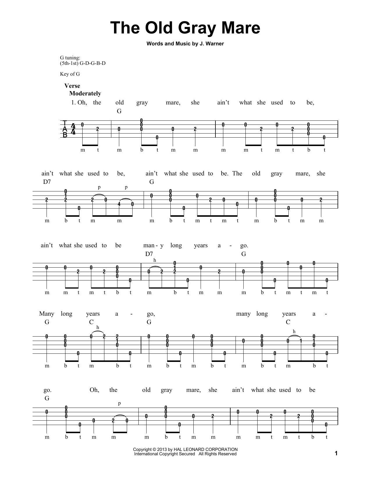 Michael Miles The Old Gray Mare sheet music notes and chords arranged for Banjo Tab