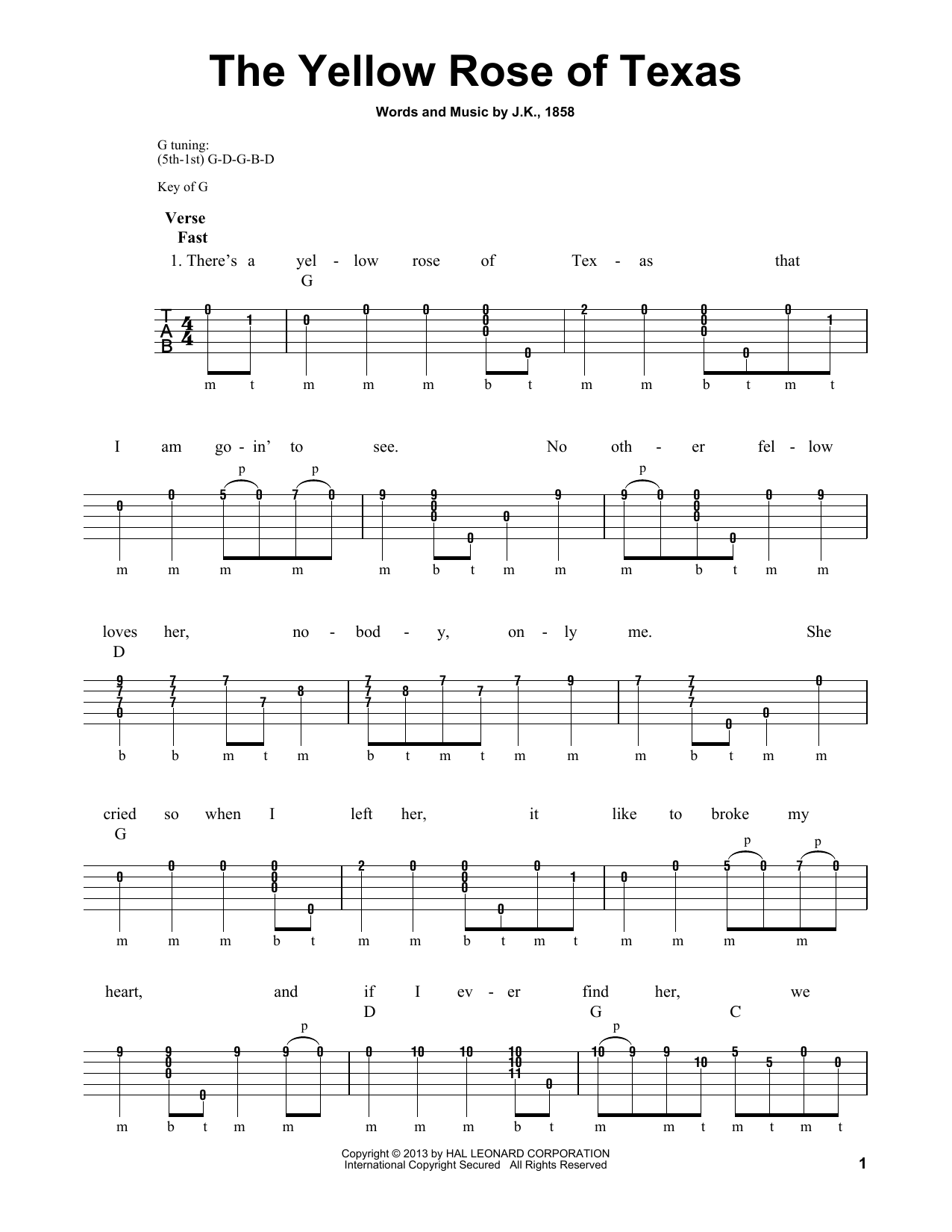 Michael Miles The Yellow Rose Of Texas sheet music notes and chords arranged for Banjo Tab