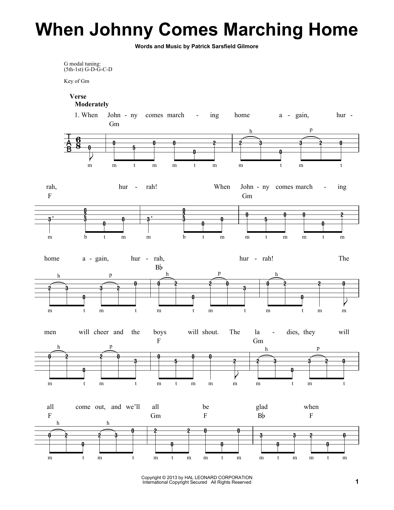 Michael Miles When Johnny Comes Marching Home sheet music notes and chords arranged for Banjo Tab