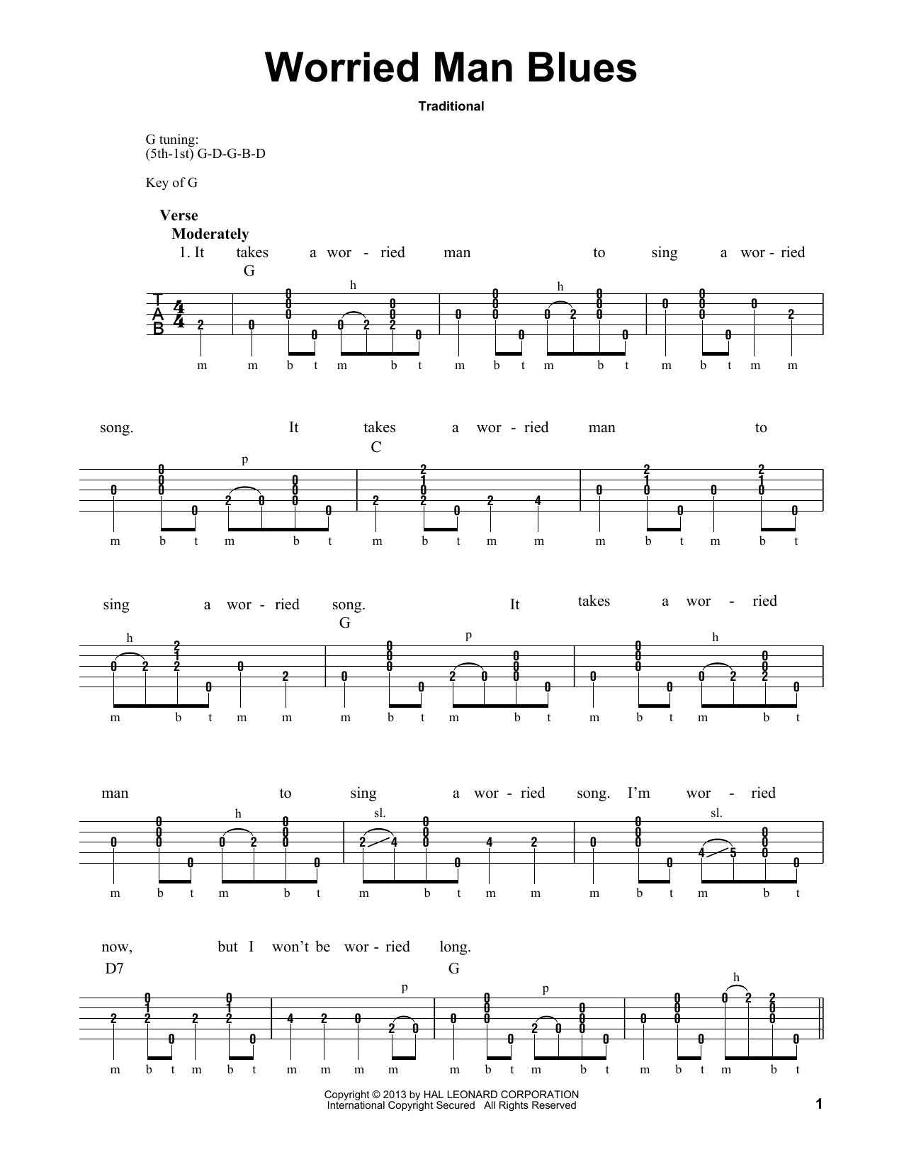 Michael Miles Worried Man Blues sheet music notes and chords arranged for Banjo Tab
