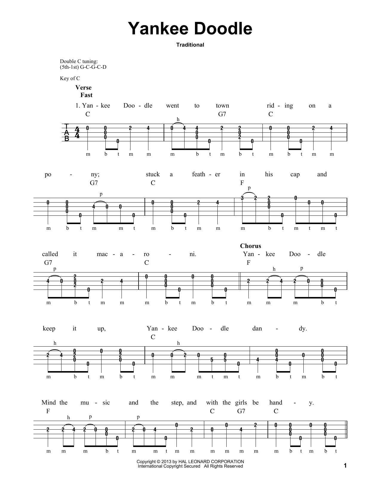 Michael Miles Yankee Doodle sheet music notes and chords arranged for Banjo Tab