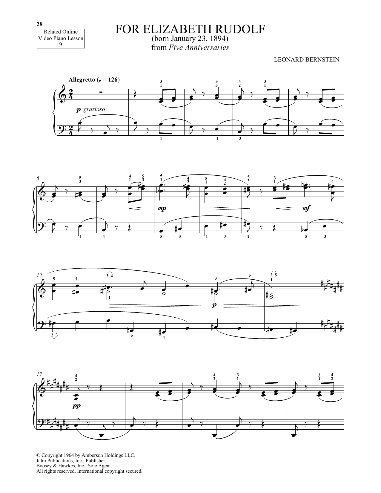 Michael Mizrahi For Elizabeth Rudolf sheet music notes and chords arranged for Piano Solo