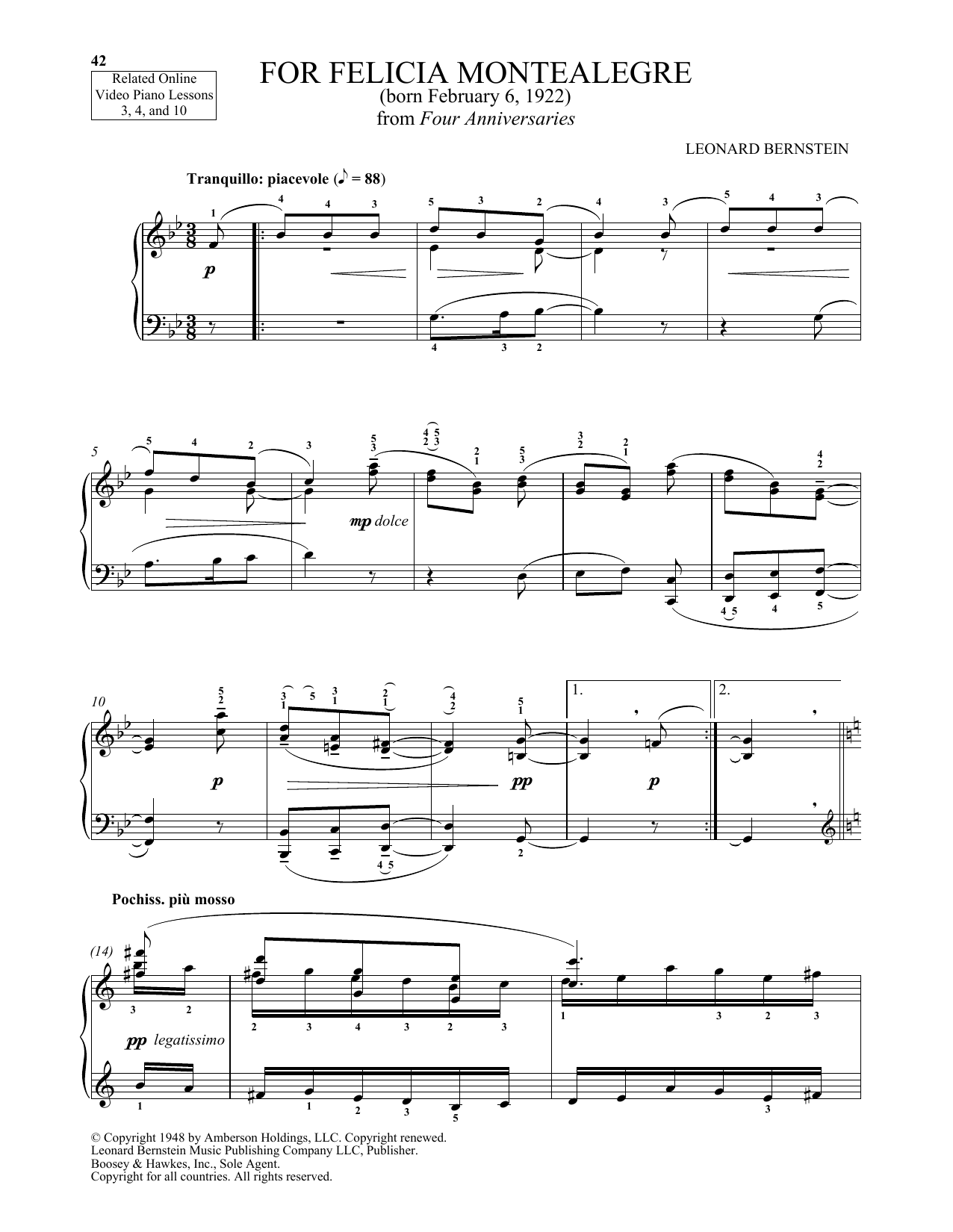 Michael Mizrahi For Felicia Montealegre sheet music notes and chords arranged for Piano Solo