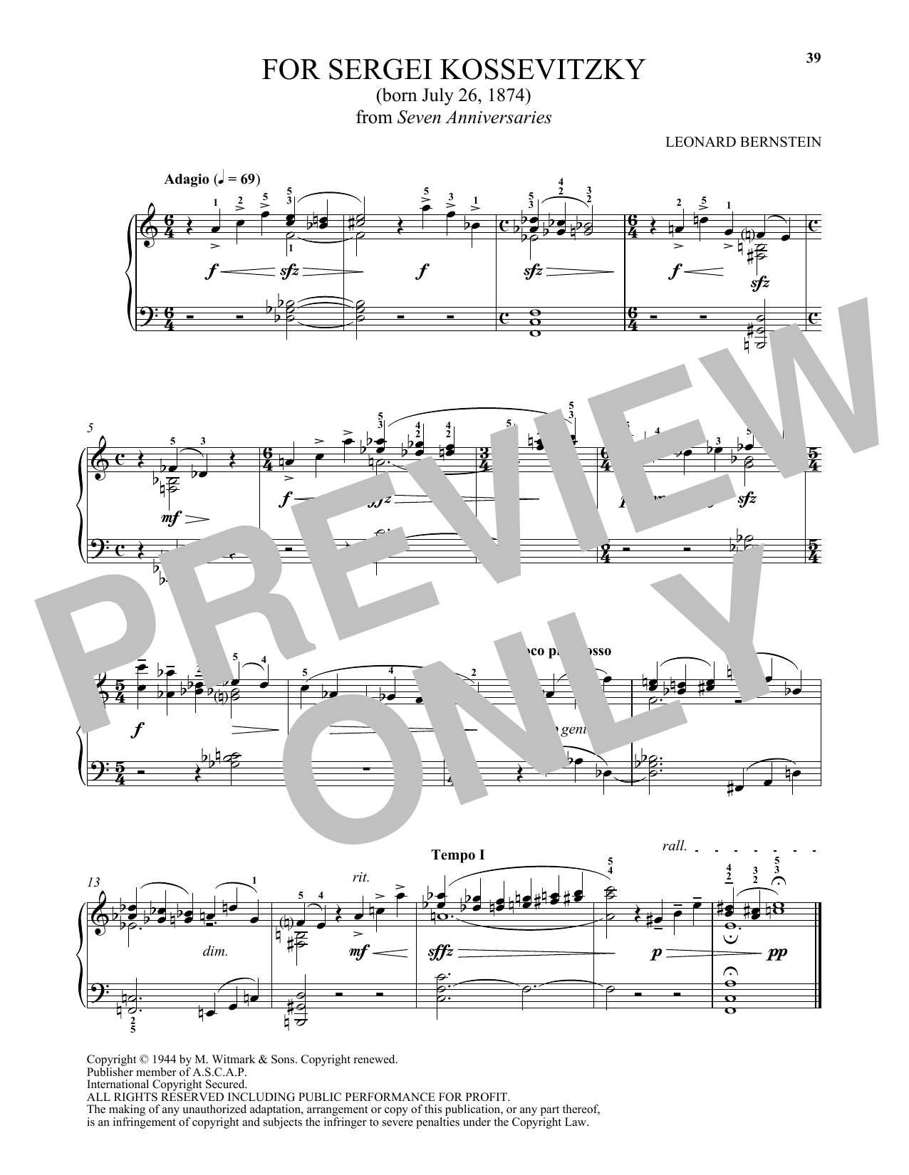 Michael Mizrahi For Sergei Koussevitzky sheet music notes and chords arranged for Piano Solo