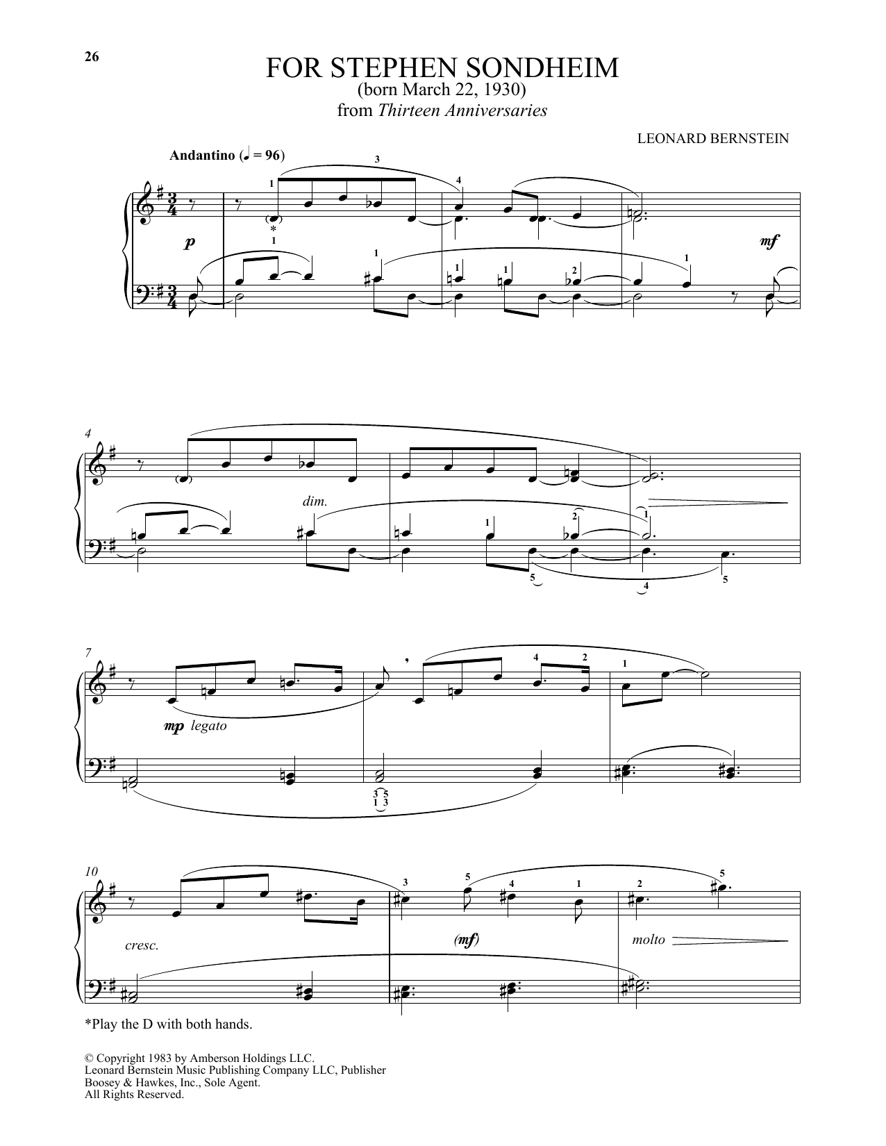 Michael Mizrahi For Stephen Sondheim sheet music notes and chords arranged for Piano Solo