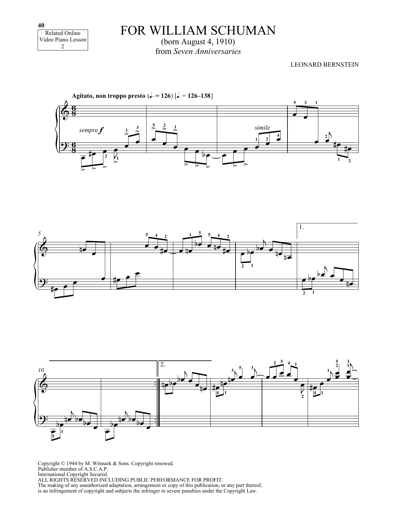 Michael Mizrahi For William Schuman sheet music notes and chords arranged for Piano Solo