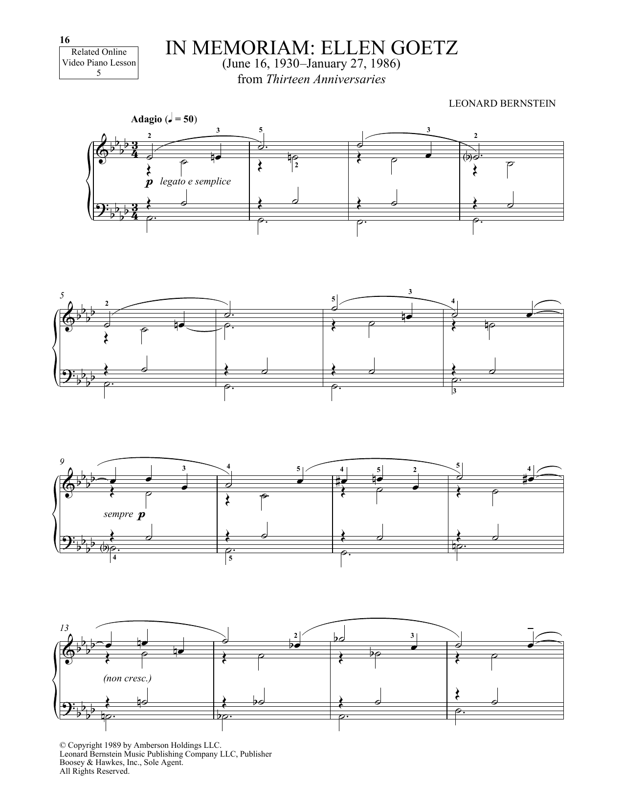 Michael Mizrahi In Memoriam: Ellen Goetz sheet music notes and chords arranged for Piano Solo