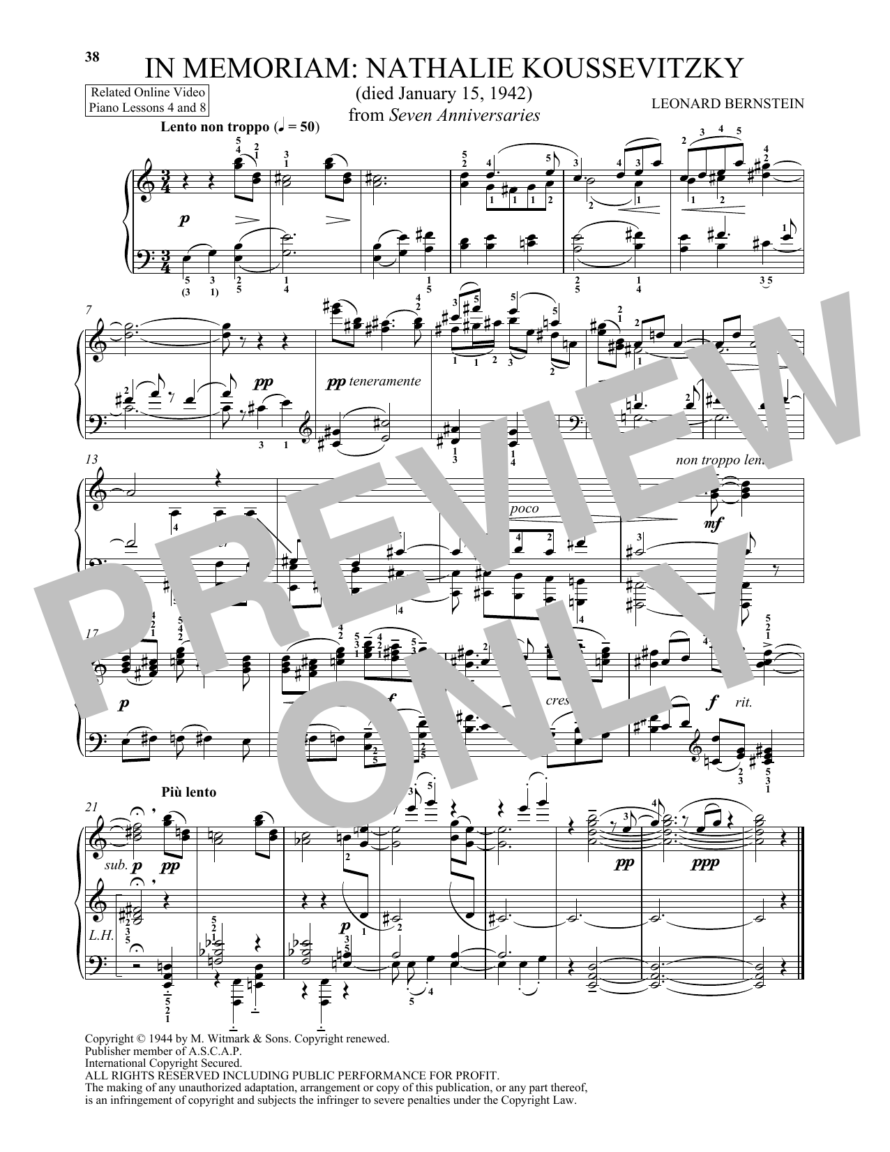 Michael Mizrahi In Memoriam: Nathalie Koussevitzky sheet music notes and chords arranged for Piano Solo