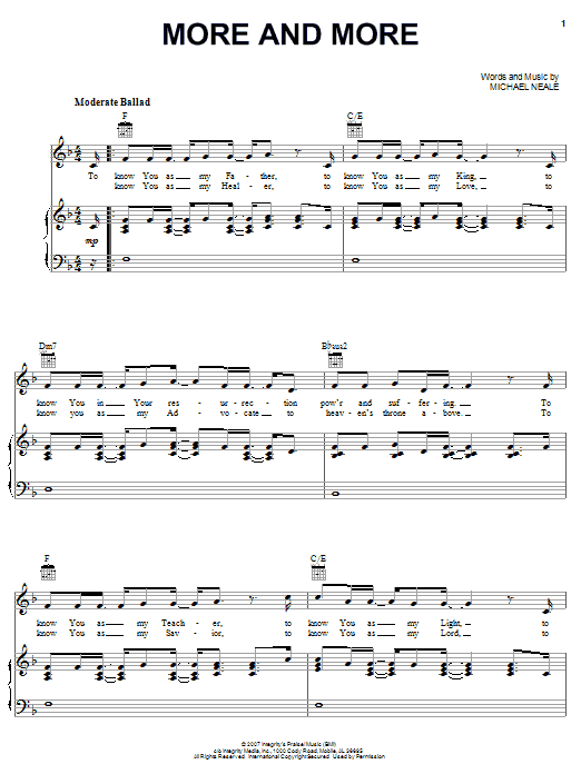 Michael Neale More And More sheet music notes and chords arranged for Piano, Vocal & Guitar Chords (Right-Hand Melody)