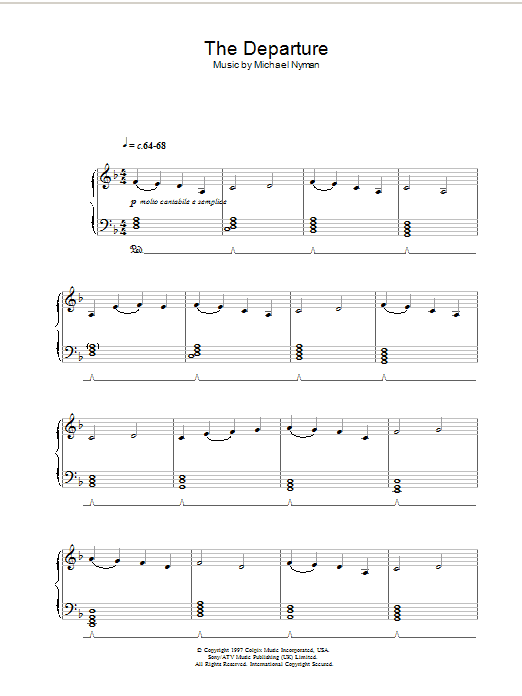 Michael Nyman The Departure (from Gattaca) sheet music notes and chords arranged for Piano Solo