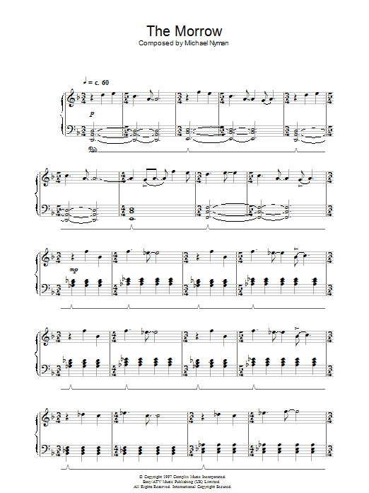 Michael Nyman The Morrow (from Gattaca) sheet music notes and chords arranged for Piano Solo