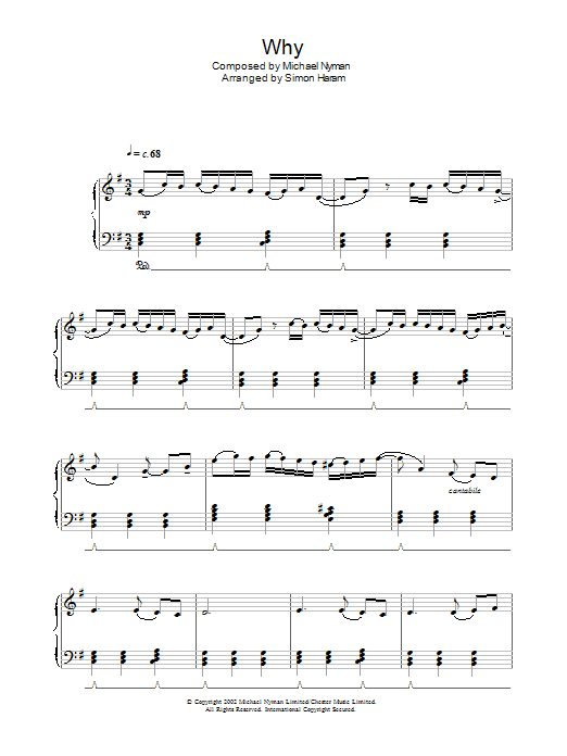 Michael Nyman Why? sheet music notes and chords arranged for Piano Solo