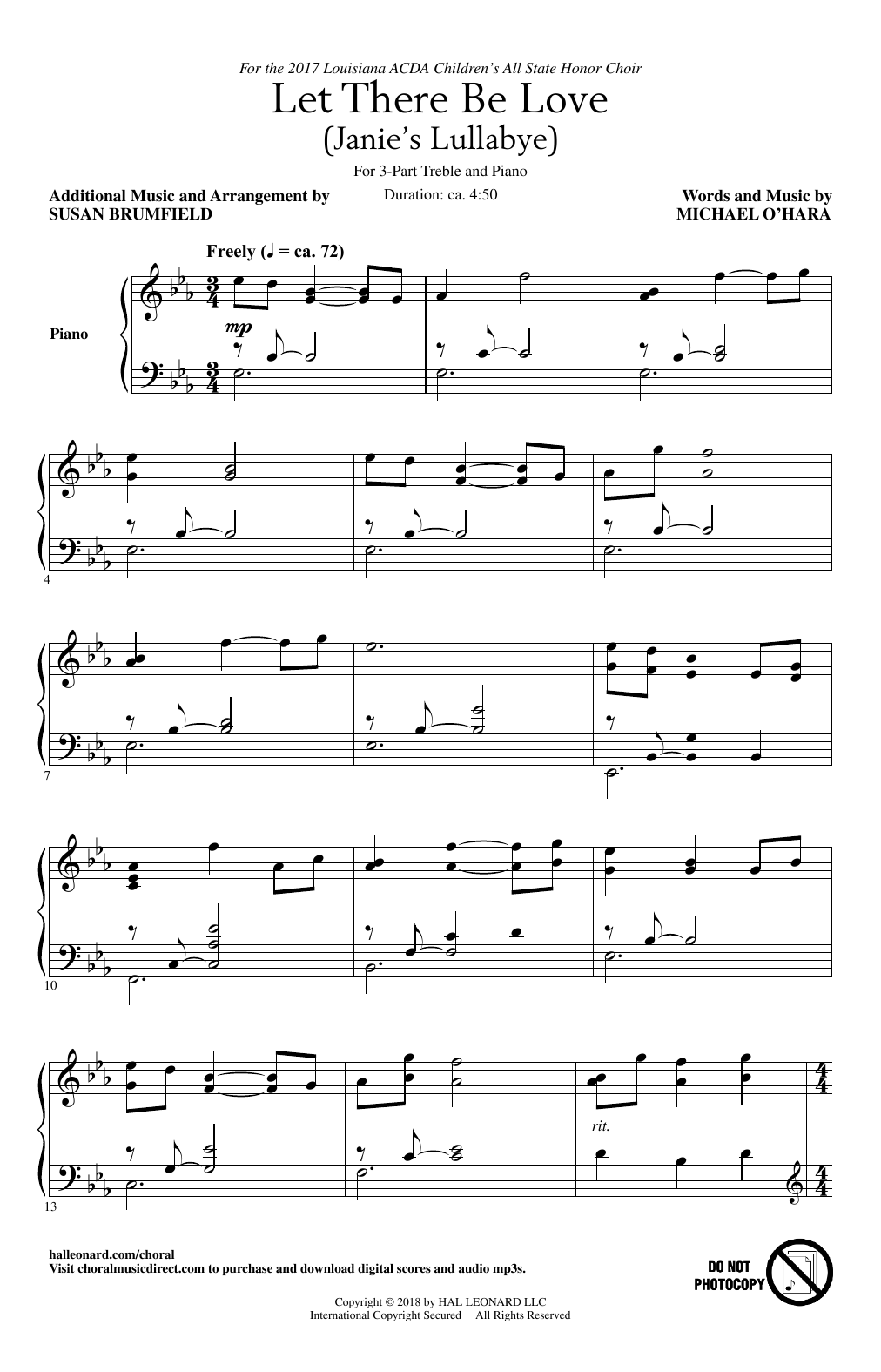 Michael O'Hara Let There Be Love (arr. Susan Brumfield) sheet music notes and chords arranged for 3-Part Treble Choir