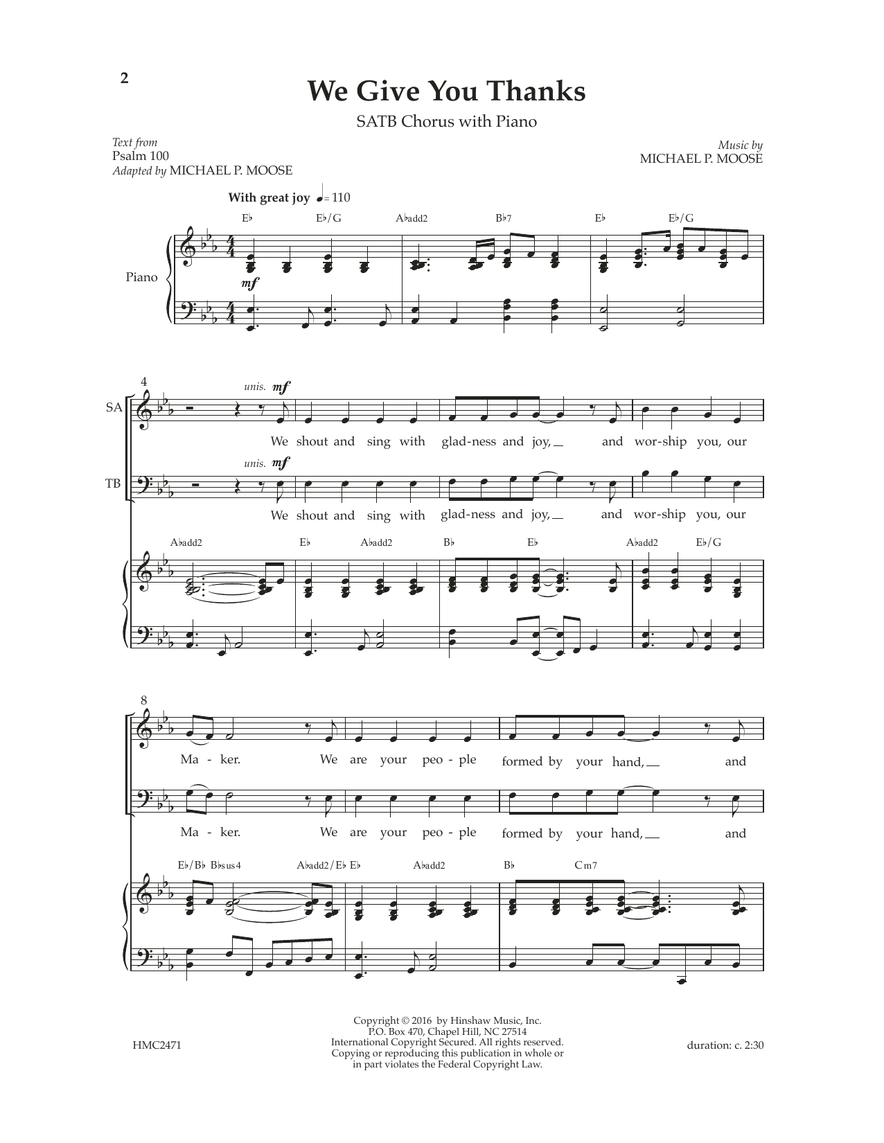 Michael P. Moose We Give You Thanks sheet music notes and chords arranged for SATB Choir