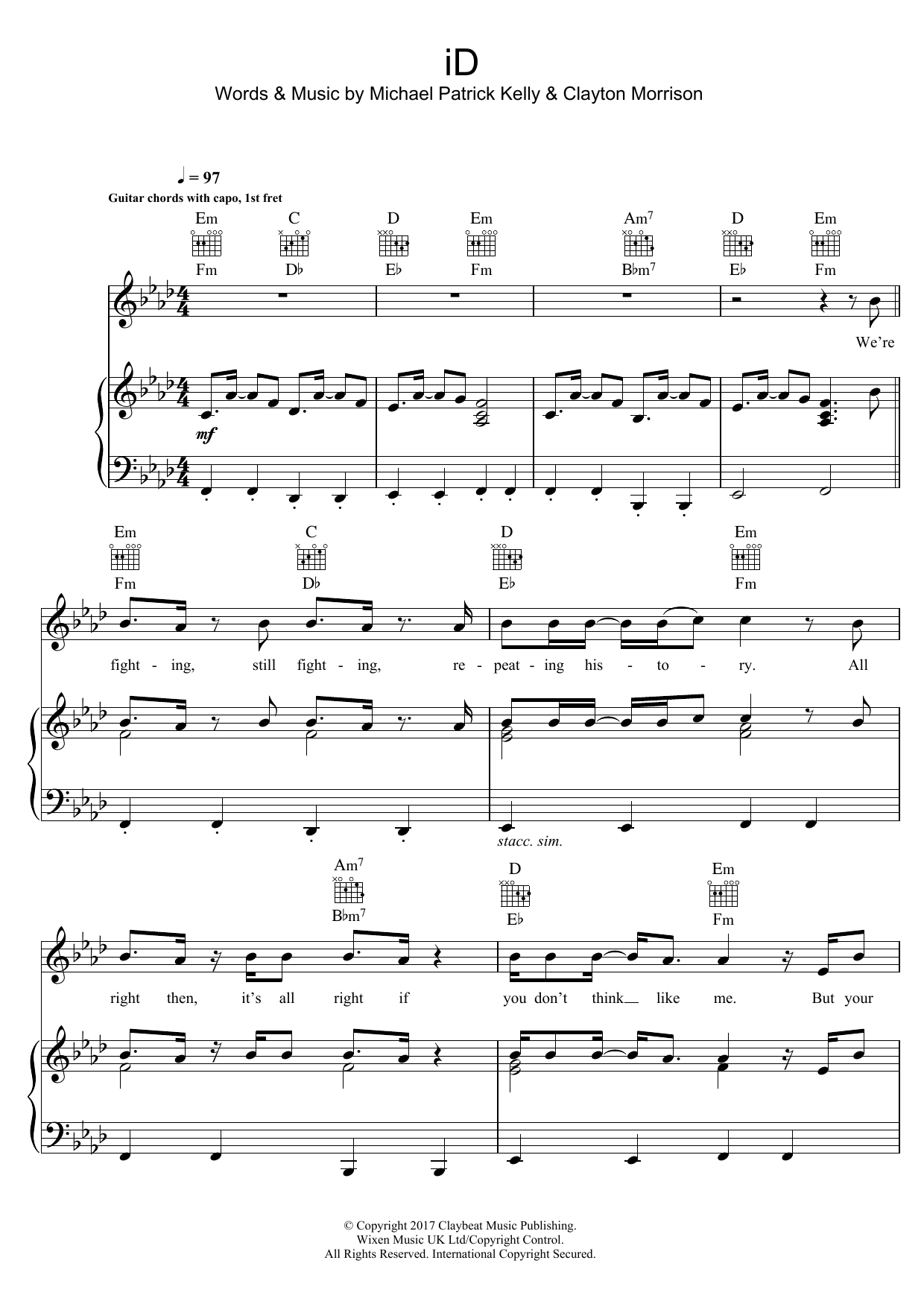 Michael Patrick Kelly iD (featuring Gentleman) sheet music notes and chords arranged for Piano, Vocal & Guitar Chords